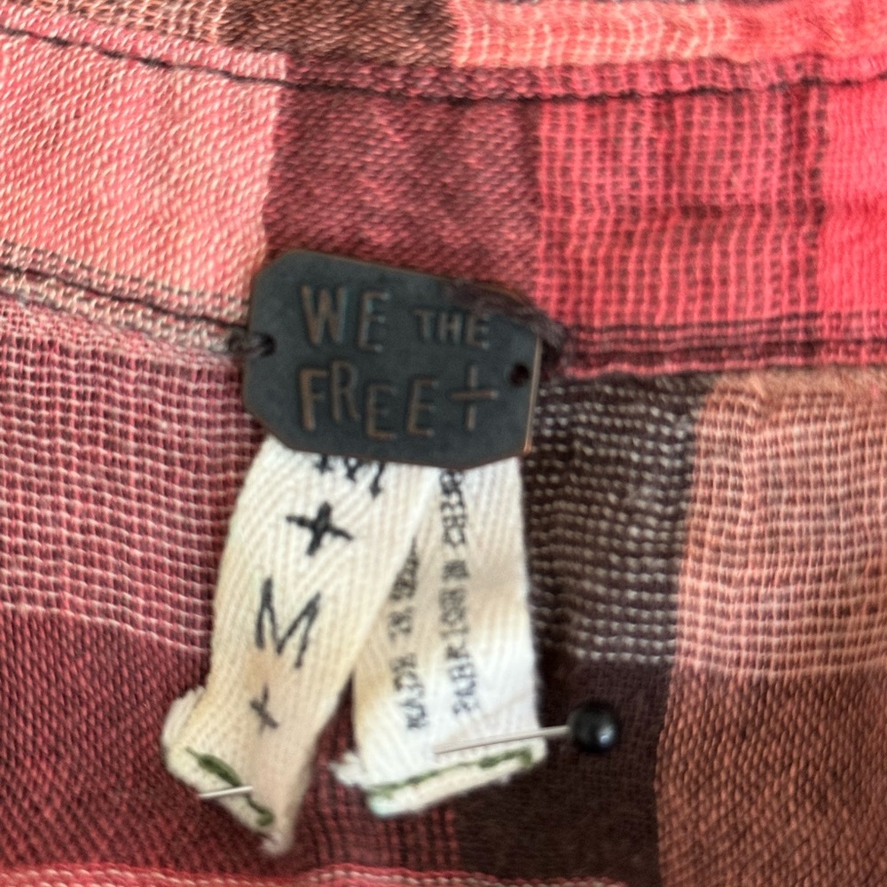 Free People We The Free Plaid Lace Back Shirt M - Picture 6 of 7